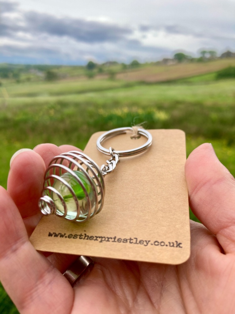 GREEN Vintage Cat&rsquo;s Eye Marble Keyring