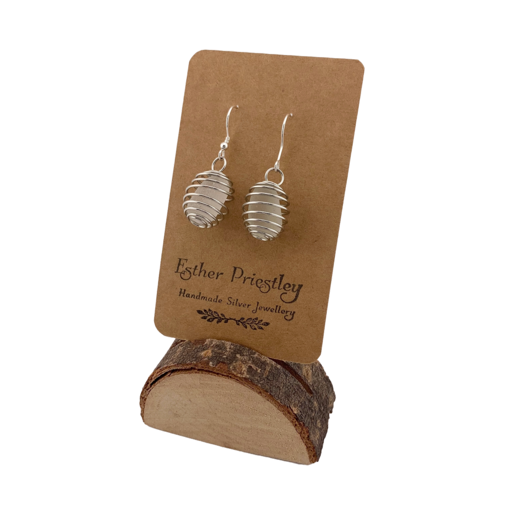 Seaham Sea Glass dangly earrings -clear/white glass #1