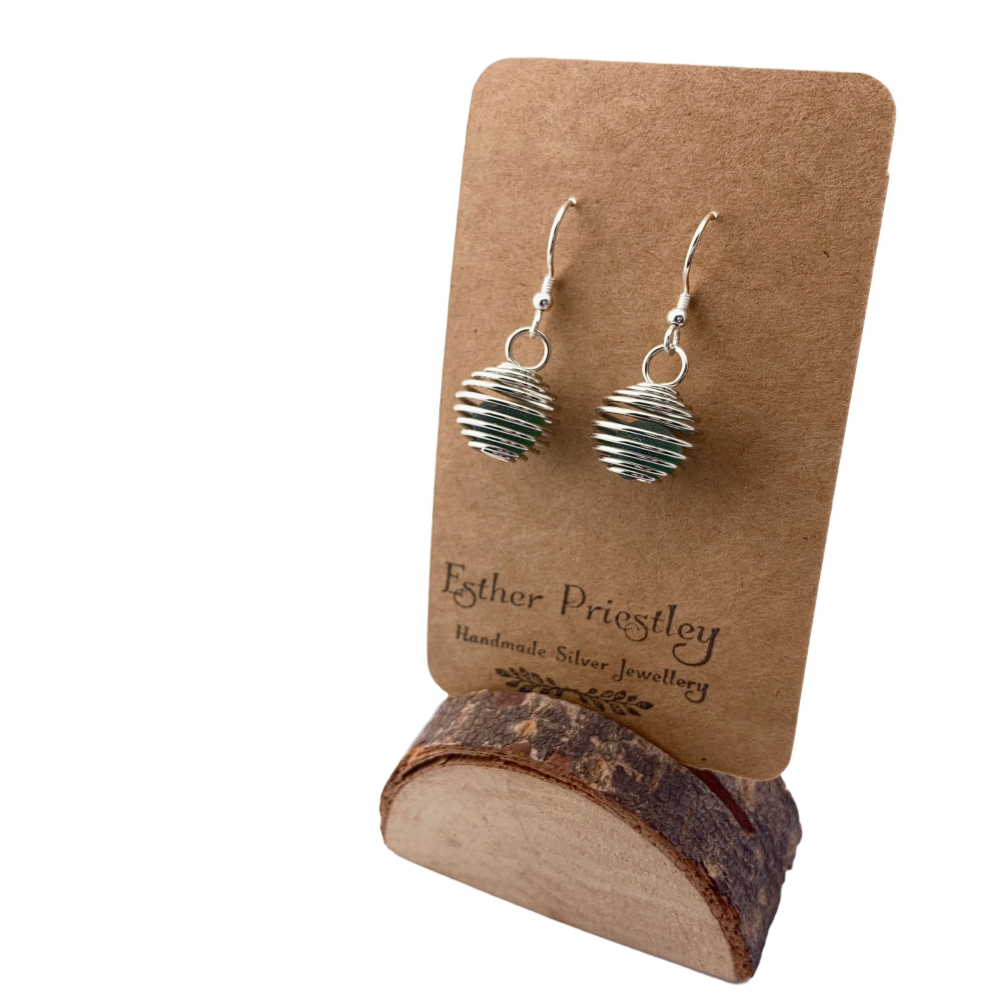 Seaham Sea Glass dangly earrings -dark green glass #1