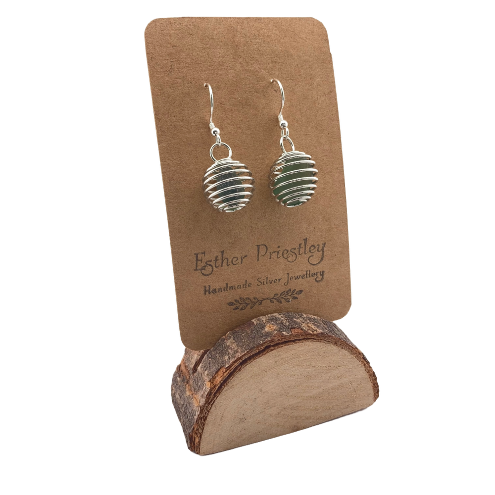 Seaham Sea Glass dangly earrings -dark green glass #3