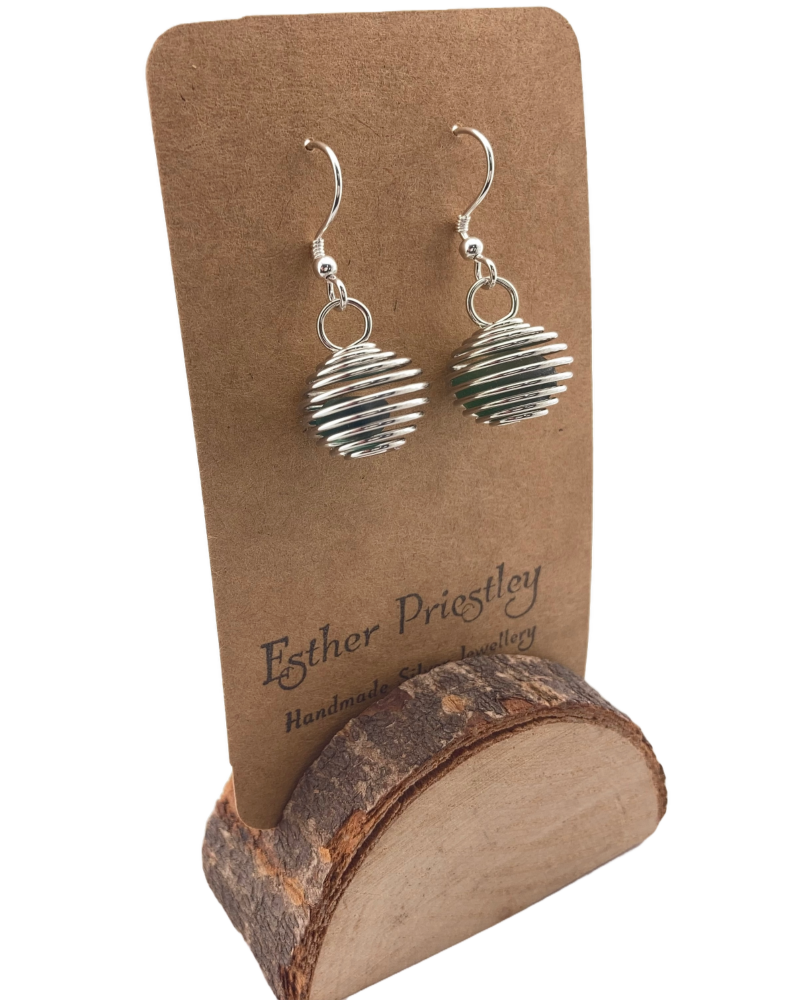 Seaham Sea Glass dangly earrings -dark green glass #8