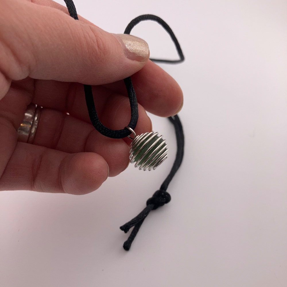 Seaham Sea Glass tiny pendant -dark green glass #1
