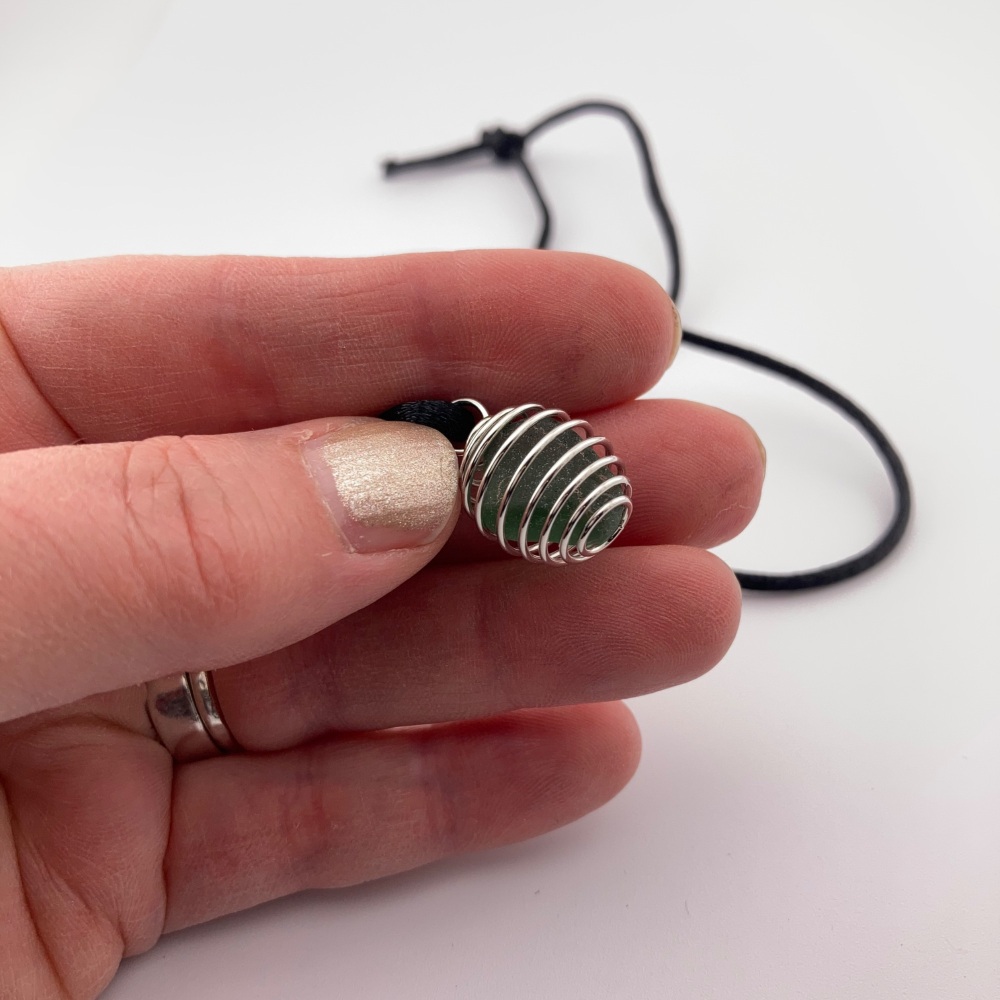 Seaham Sea Glass small pendant -bottle green glass (only one)