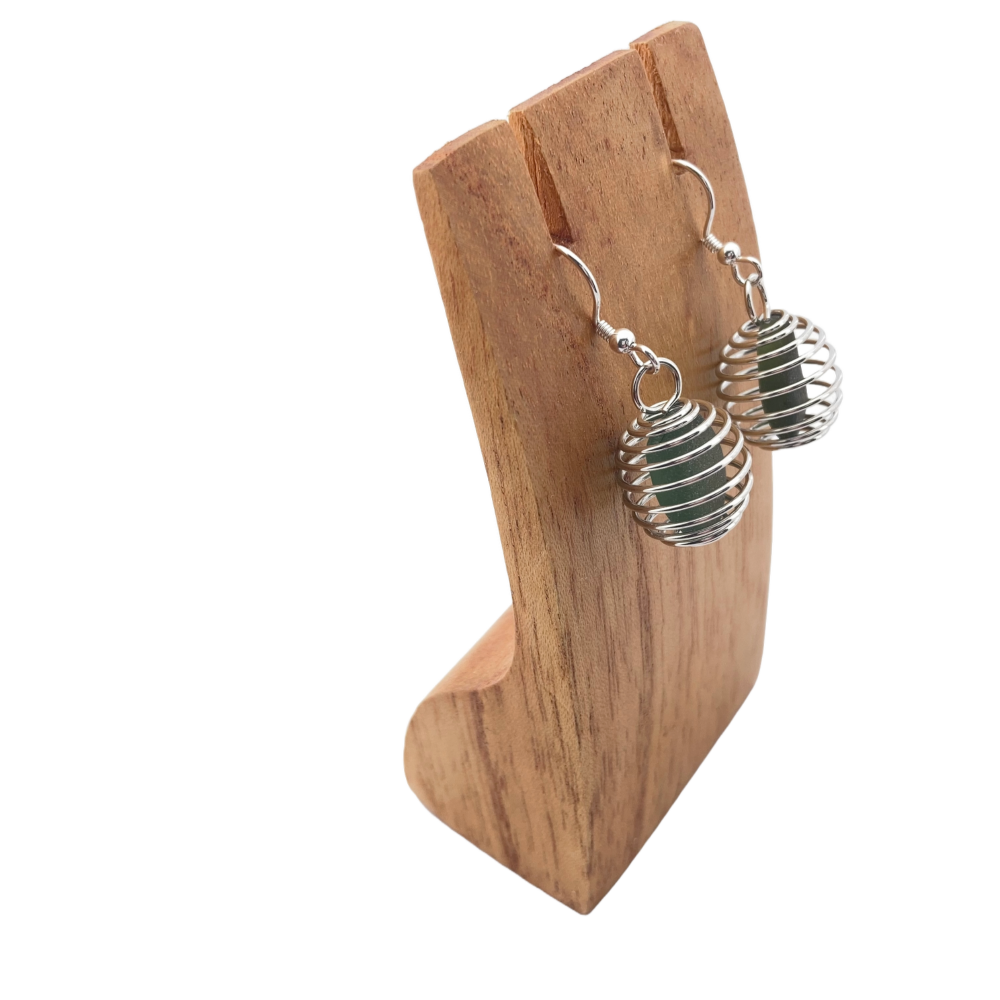 Seaham Sea Glass dangly earrings -dark green glass #2