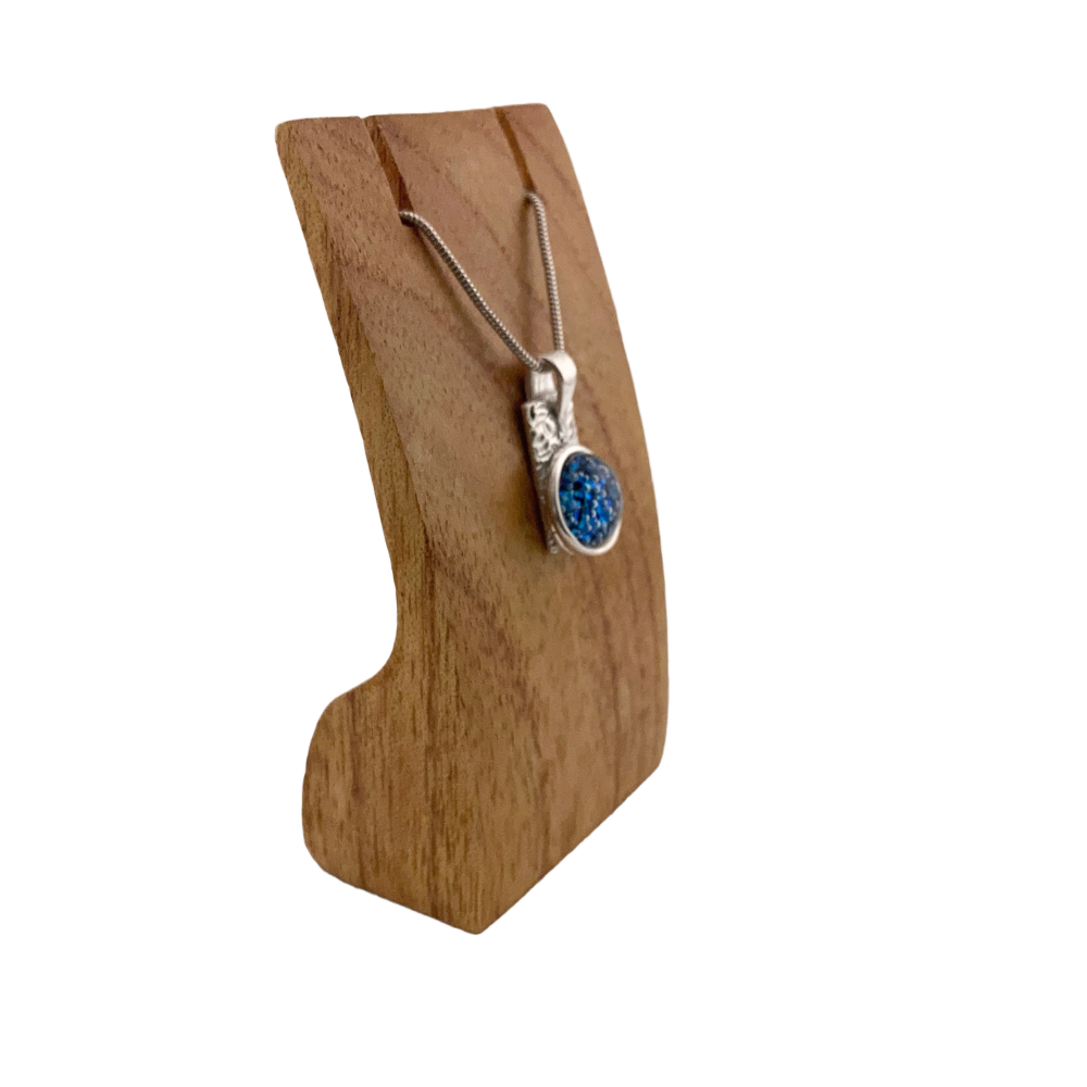Blue glass and silver sparkle pendant