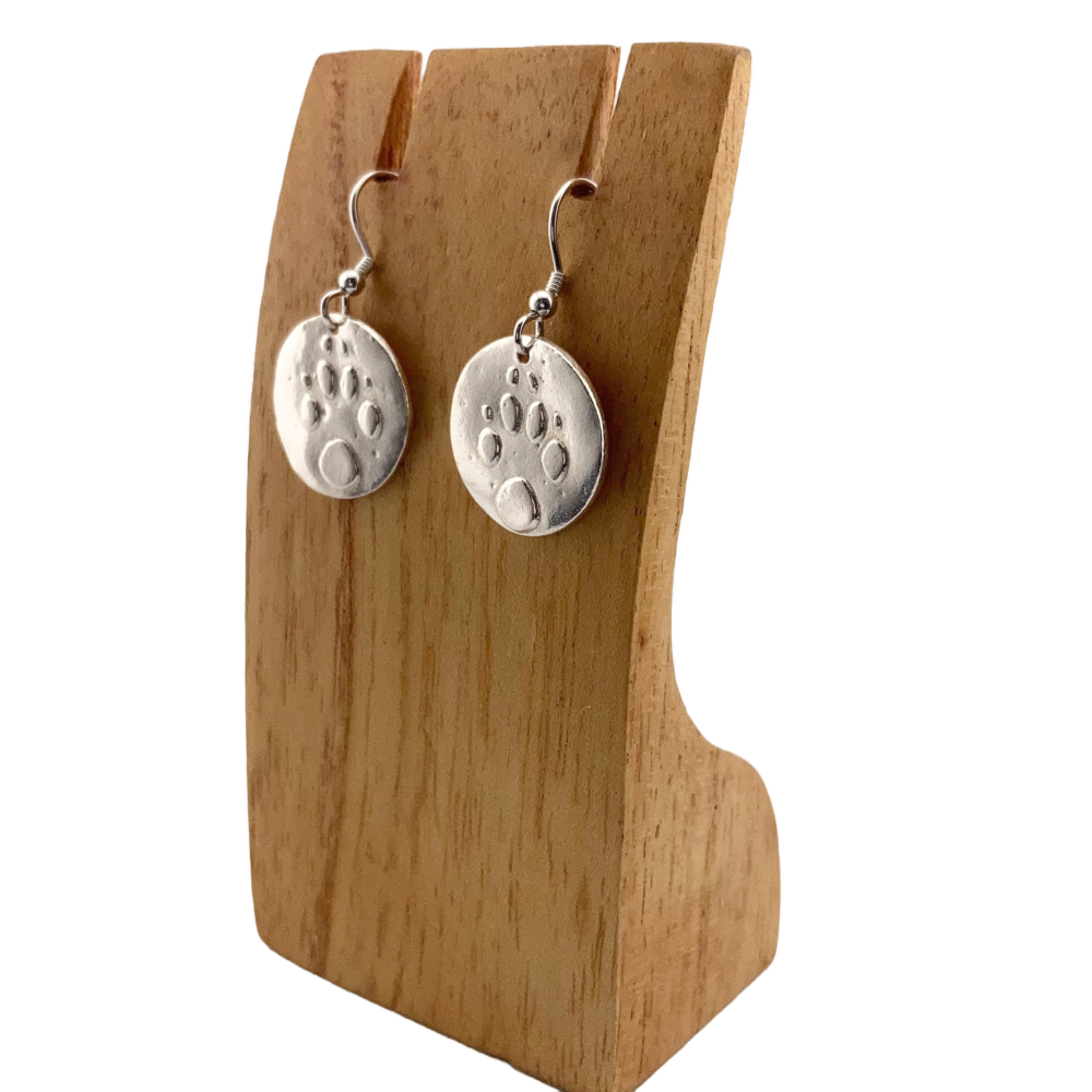 Paw print Earrings - silver circle dangles