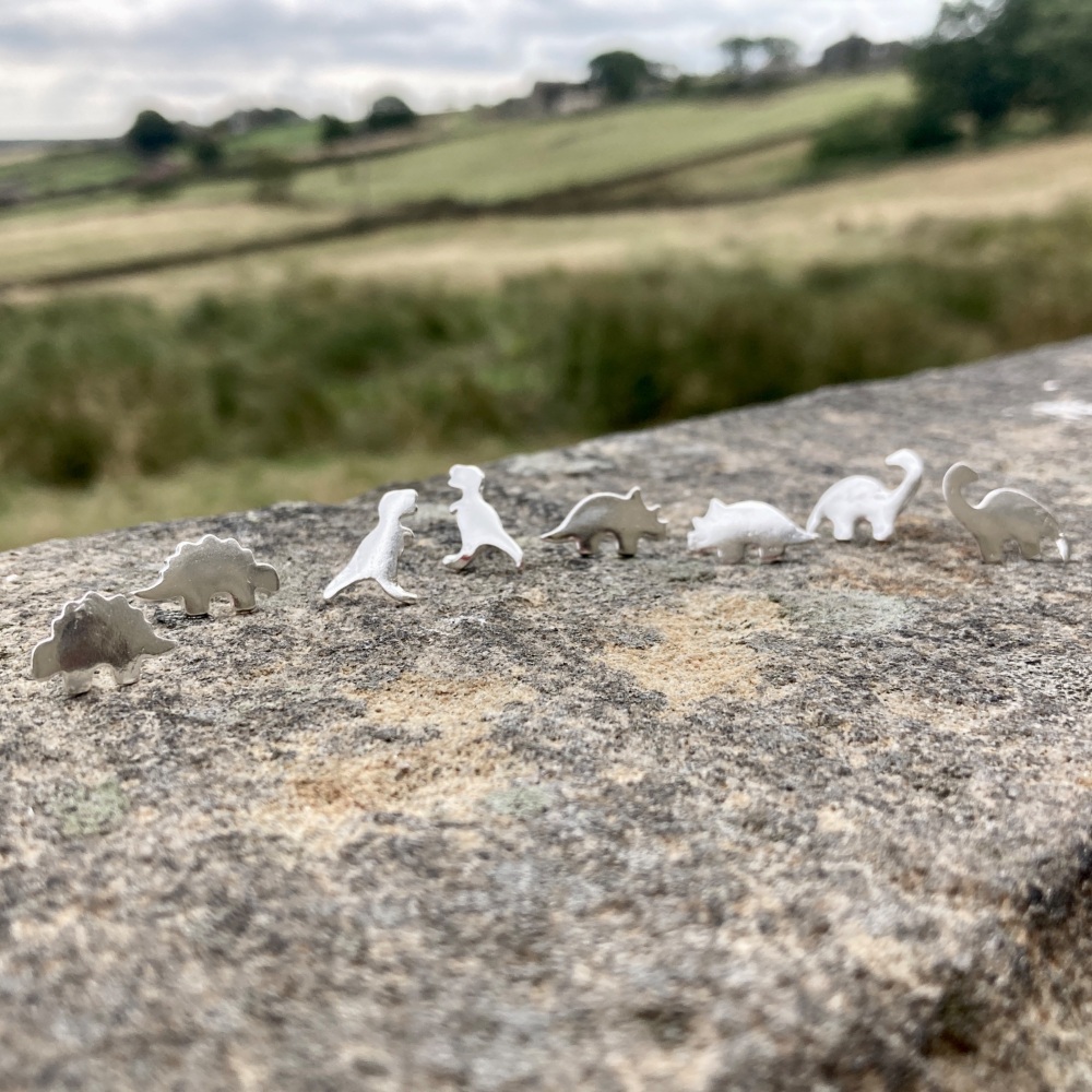 Funky Dino Duo: Made to Order Mismatched Recycled Silver Stud Earrings (Handmade)