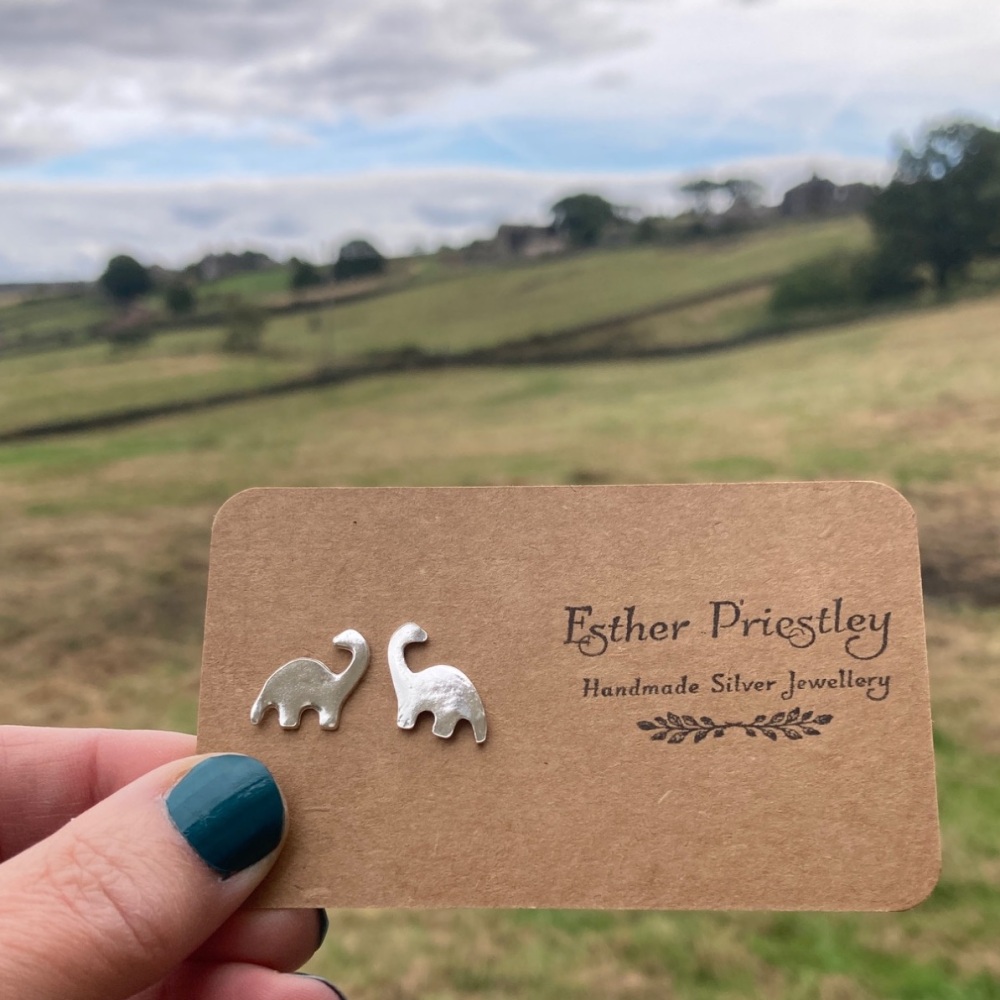 Diplodocus: Handmade Sustainable Silver Dinosaur Stud Earrings