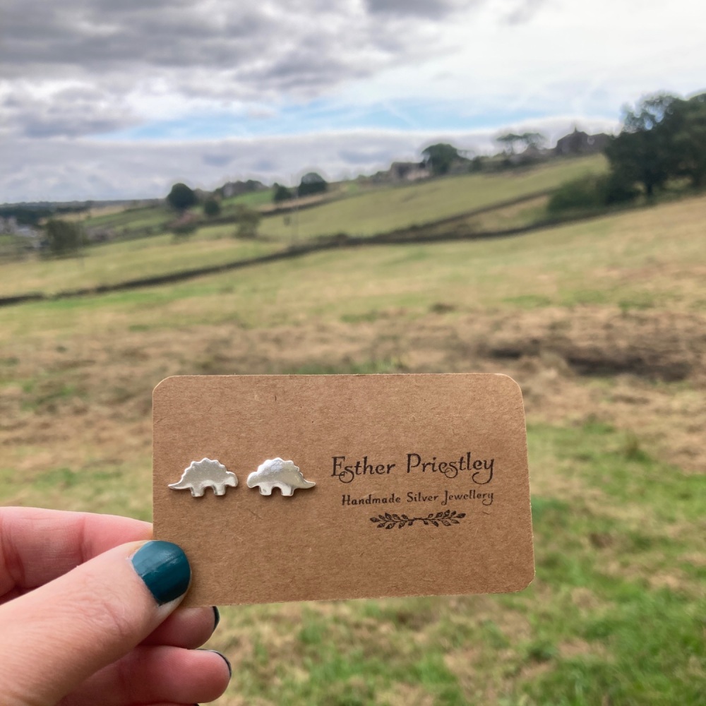 Stegosaurus: Handmade Silver Dinosaur Stud Earrings - gifts for budding palaeontologists!