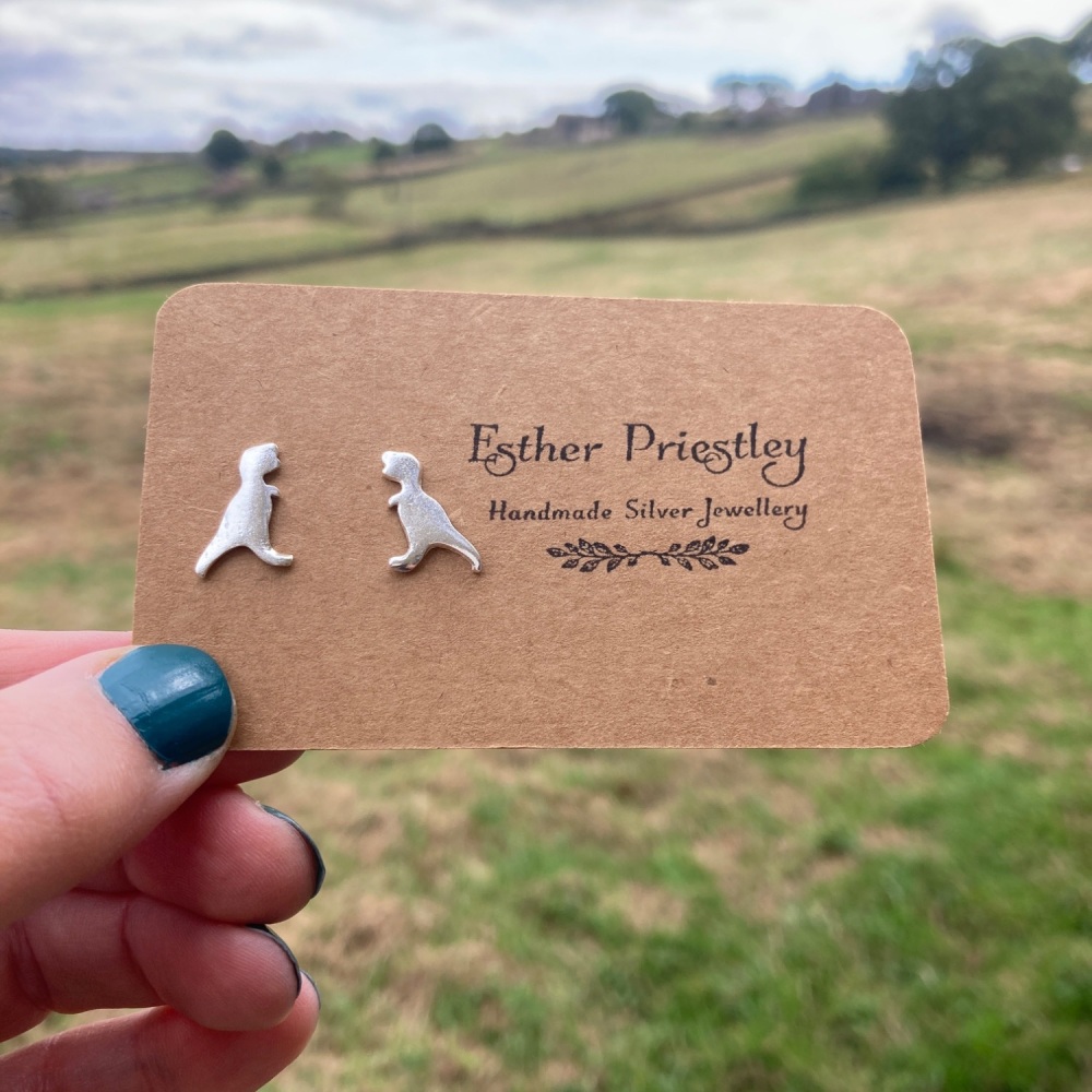 Tyrannosaurus Rex: Handmade Silver Dinosaur Stud Earrings - Quirky Gift for Dino Fans