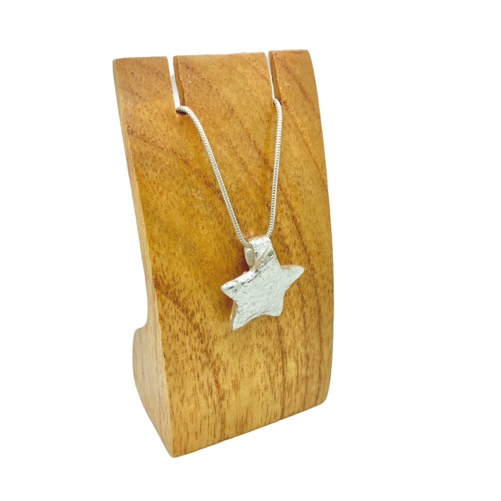 Solid silver handmade star pendant on silver snake chain