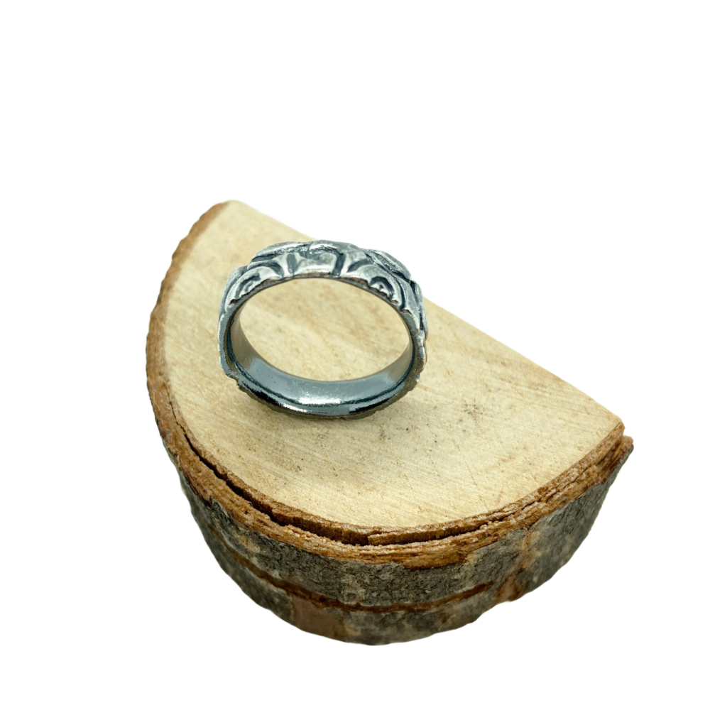 Dune-Inspired Textured Silver Swirl Ring Size M