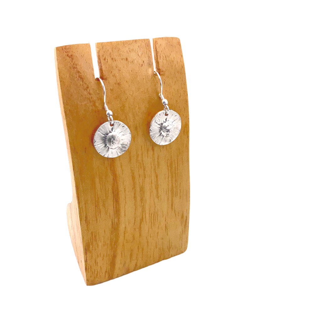 Silver Daisy Earrings - made using the imprint of real daisies from our lawn