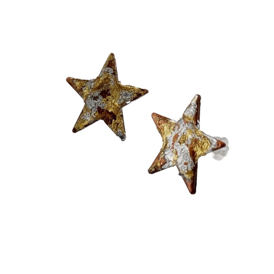 Star Studs - with gold & silver leaf