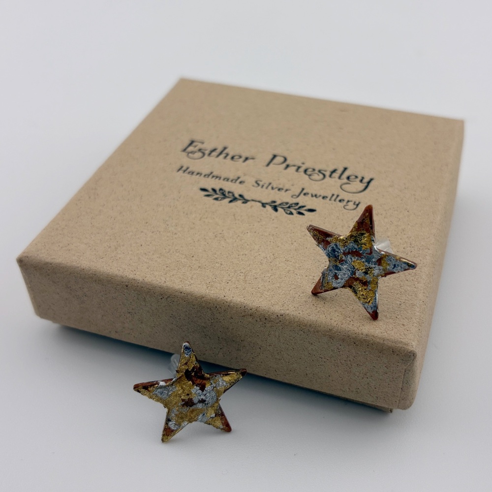 Star Studs - with gold & silver leaf
