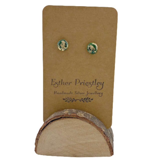 Green Circle Studs - with gold leaf