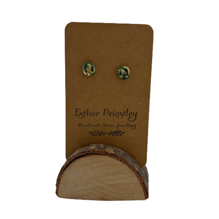 Green Circle Studs - with gold leaf