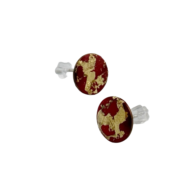 Large Red Circle Studs - with gold leaf