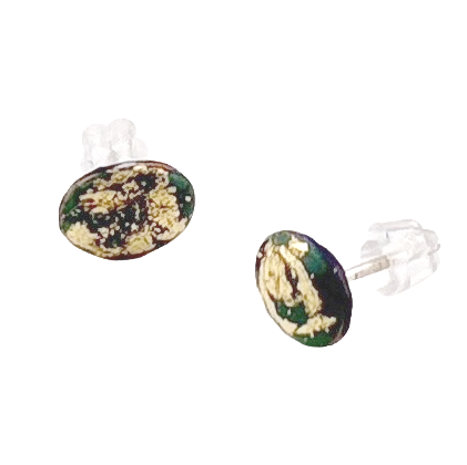 Green Oval Mini Studs - with gold leaf