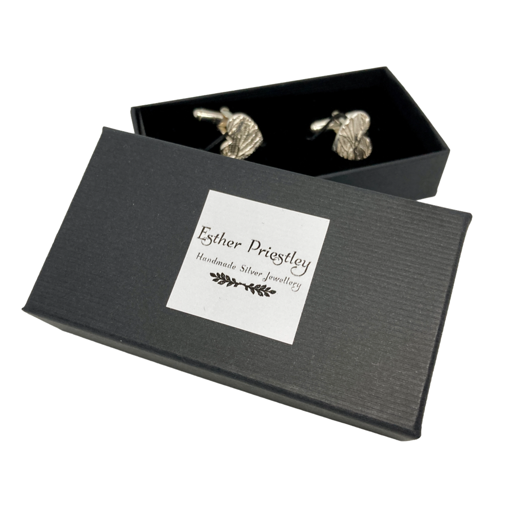 Silver Birch Heart shaped Cufflinks