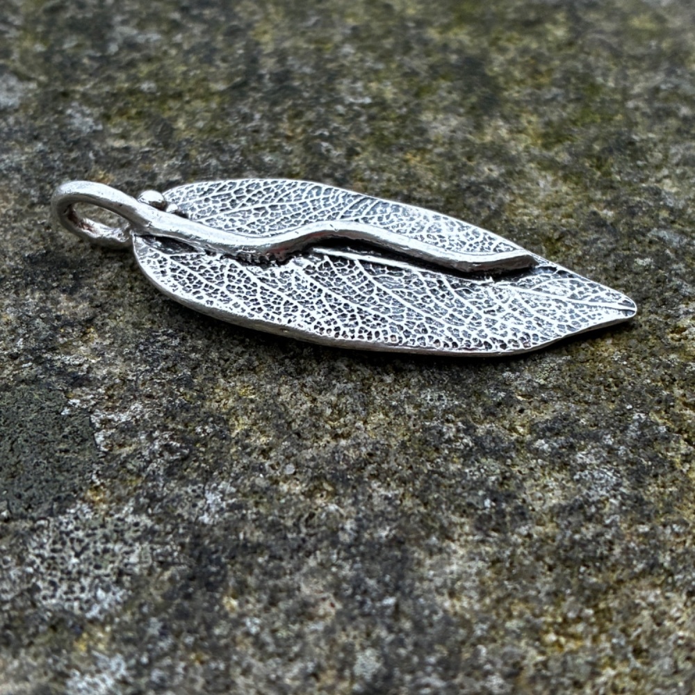 Hallmarked Large Sage leaf necklace - handmade from solid silver using a real sage leaf complete with sterling silver chain