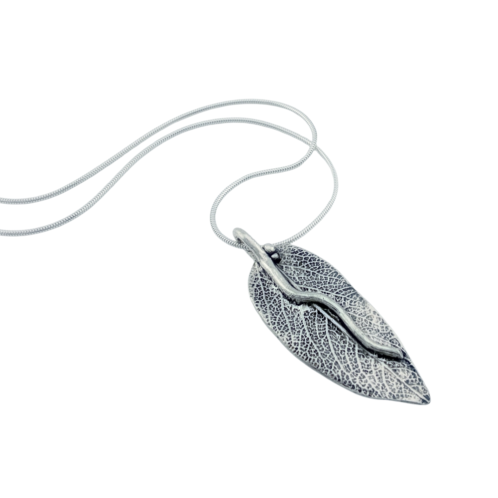 Hallmarked Large Sage leaf necklace - handmade from solid silver using a real sage leaf