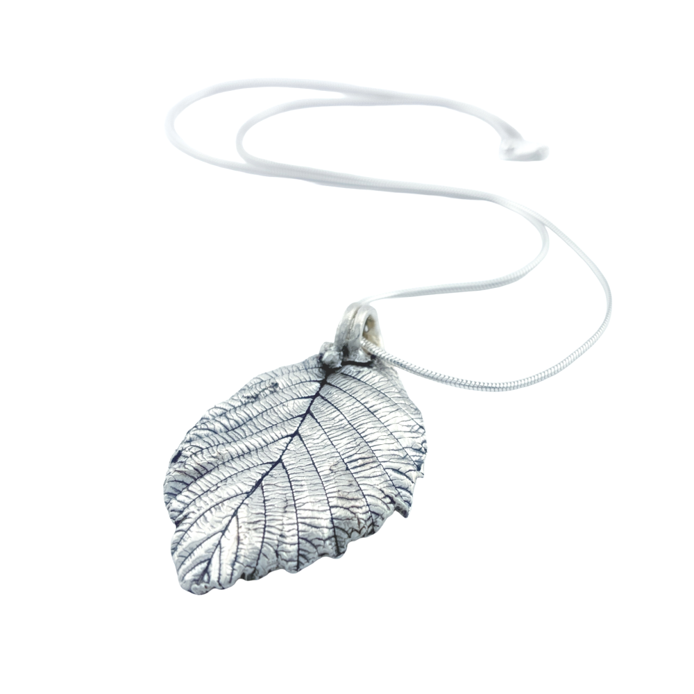 Hallmarked Leaf Pendant - handmade from solid silver using a real leaf