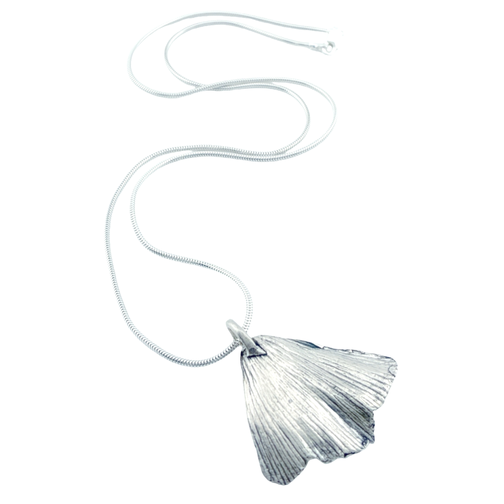 Hallmarked Ginko leaf necklace - handmade in silver using a real leaf on sterling silver chain