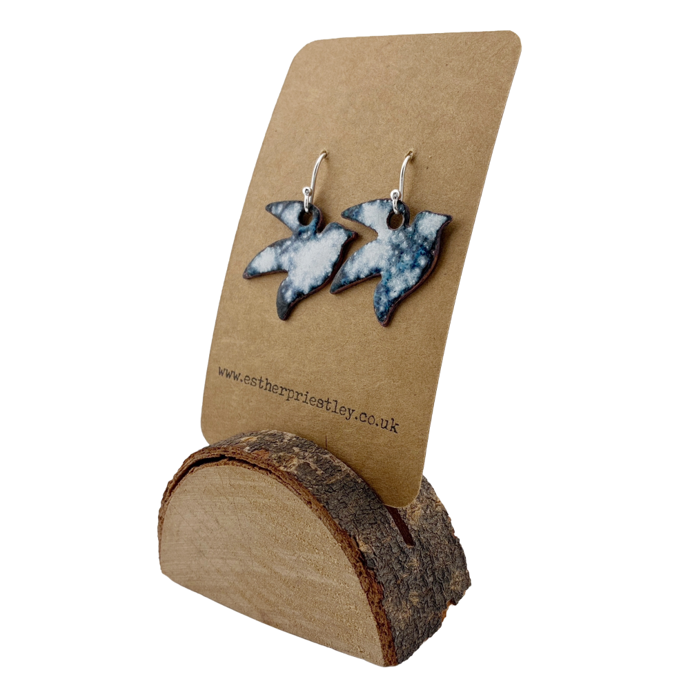 Enamel Bird Earrings - Only pair with black & white speckled design
