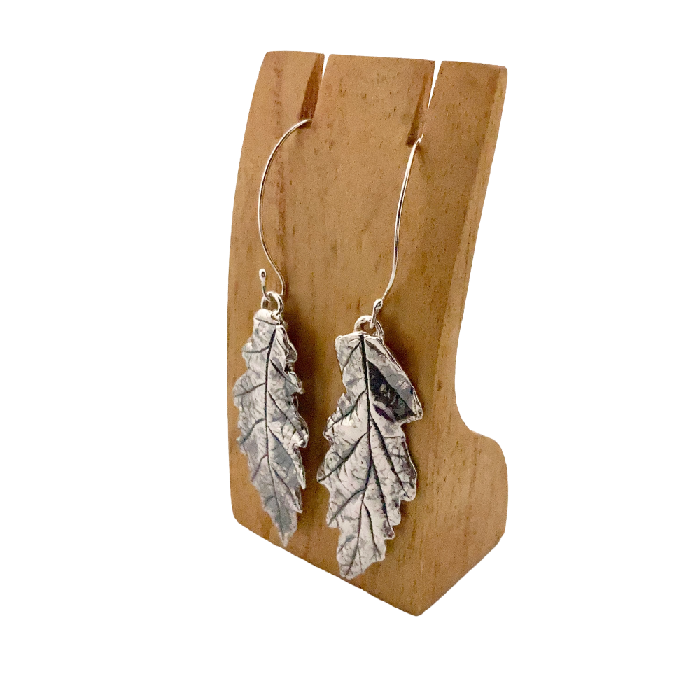Hallmarked Handmade Silver Oak leaf earrings - created from real leaves, a unique pair.