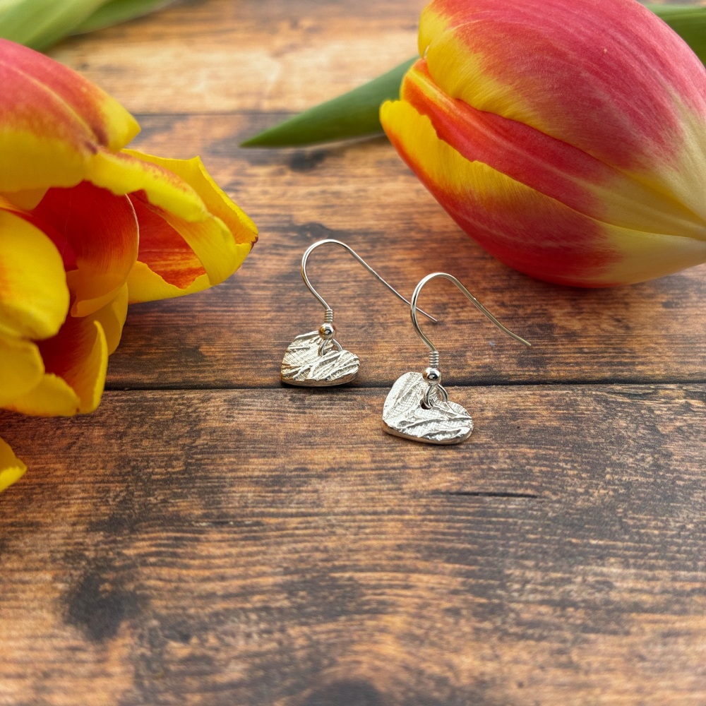 Silver Birch Heart Shaped Dangly Earrings