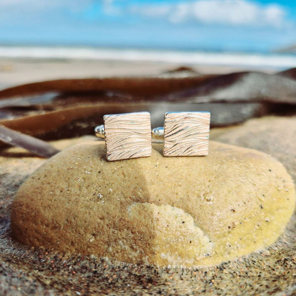 Fistral Bay Silver Wave Cufflinks| Handcrafted Coastal Jewellery