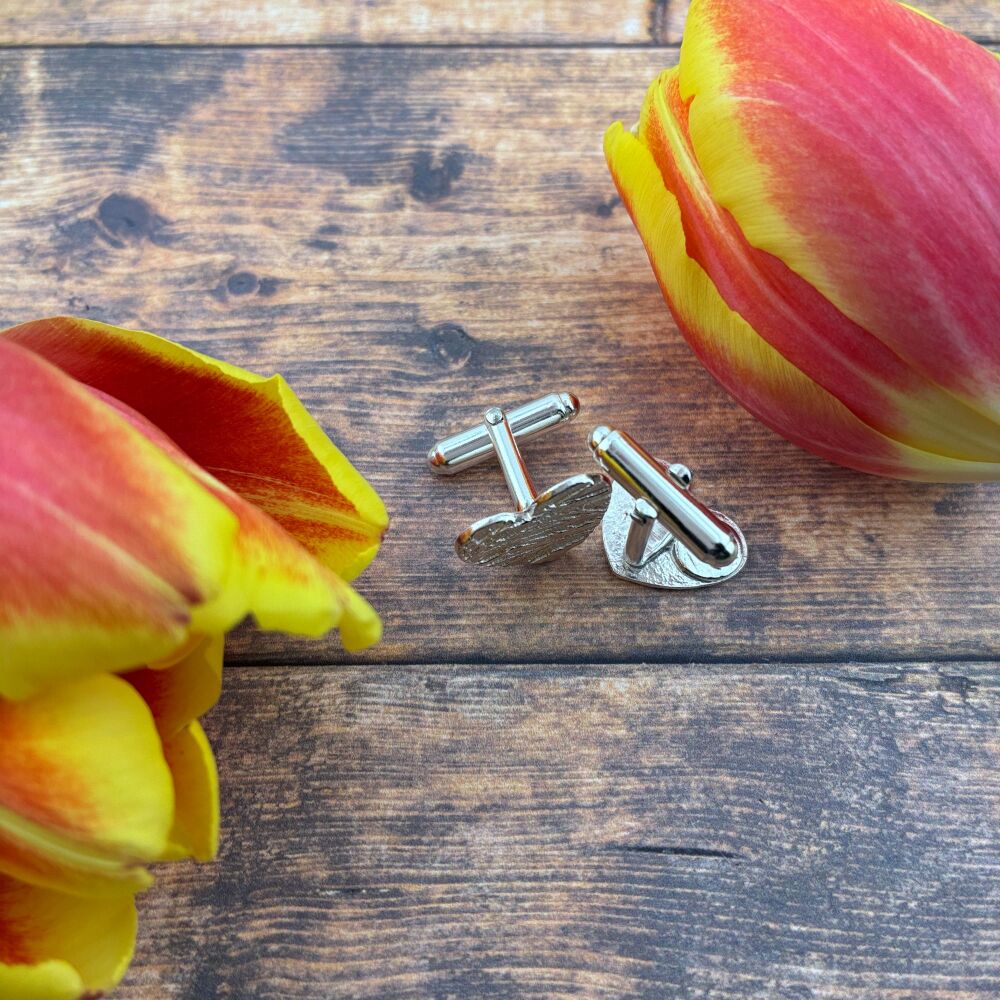 Silver Birch Heart Cufflinks | Handcrafted Botanical Wedding Jewellery