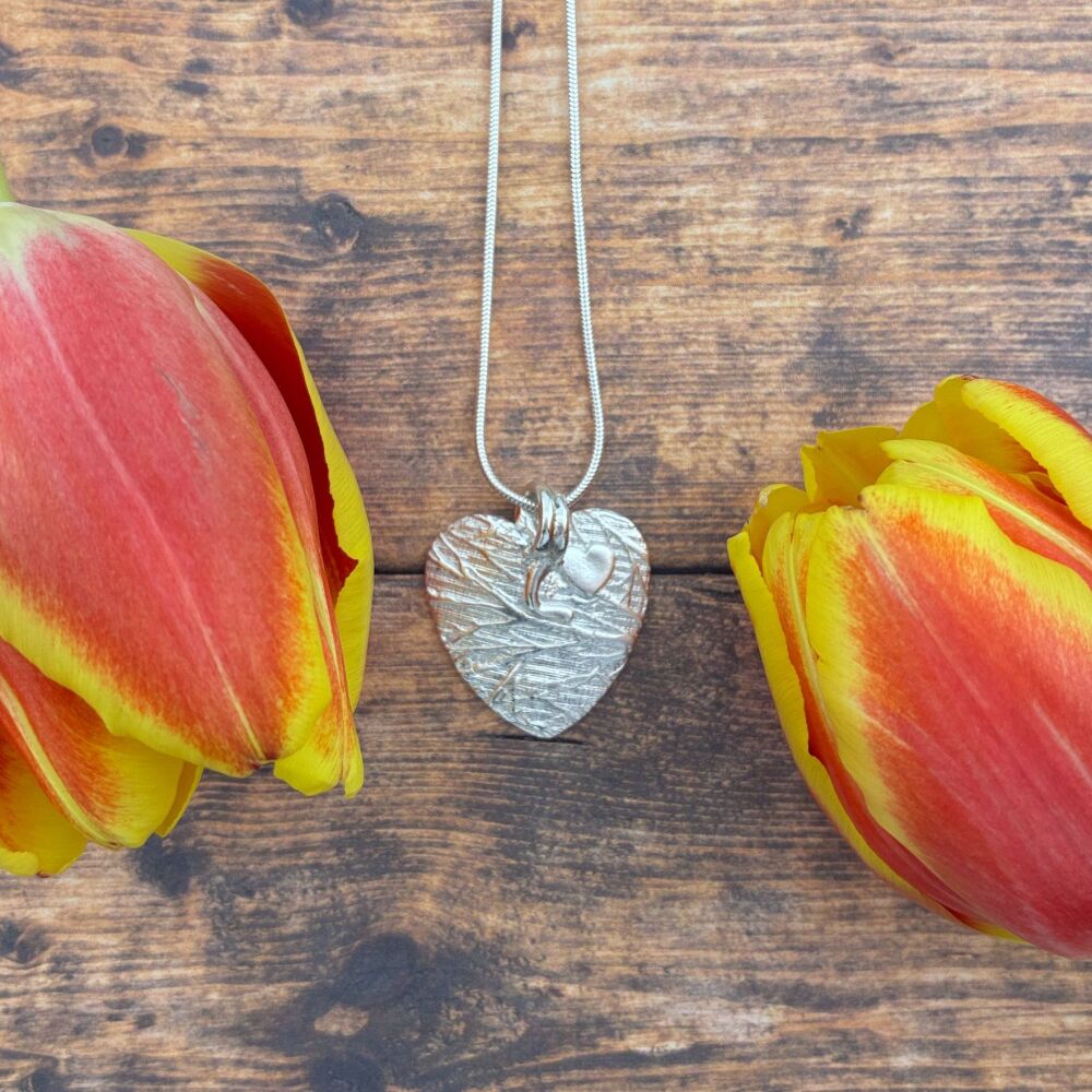 Silver Birch - Large Heart Pendant with Mini Heart on sterling silver chain