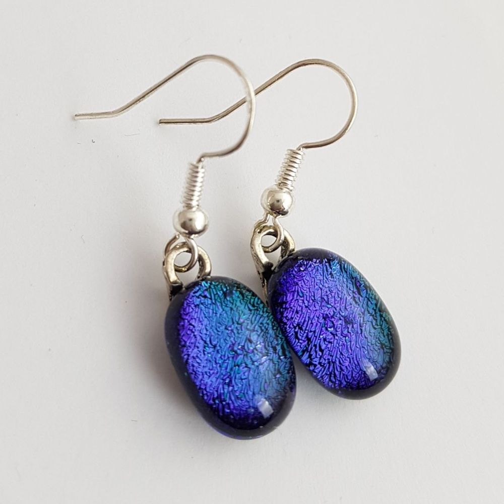 Peacock Blue Dichroic Drop Earrings