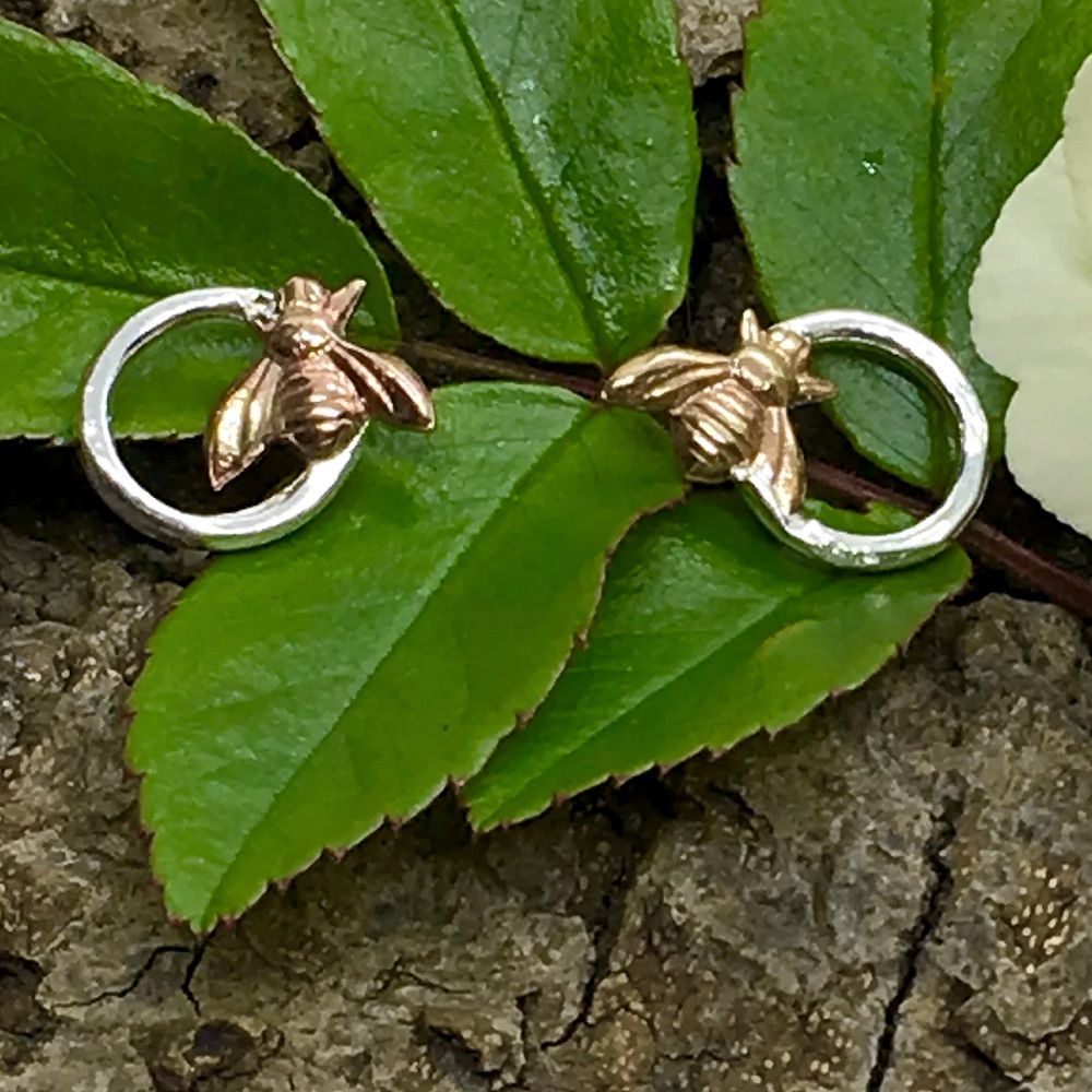 Silver & Copper Bee Stud Earrings