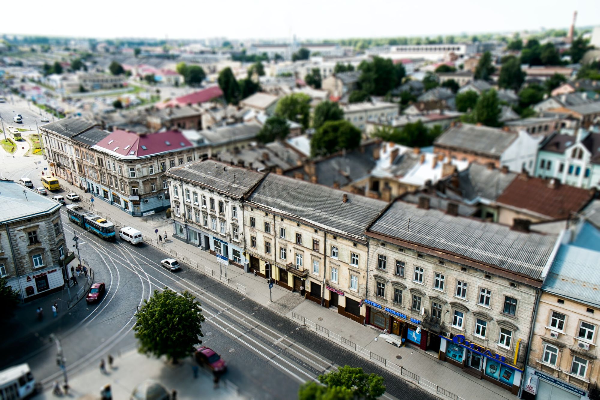 Aeriel view of a high street