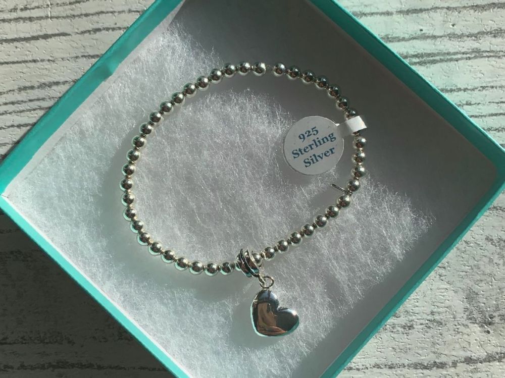 Sterling Silver Locket Heart Beaded Stacking Bracelet - Handmade