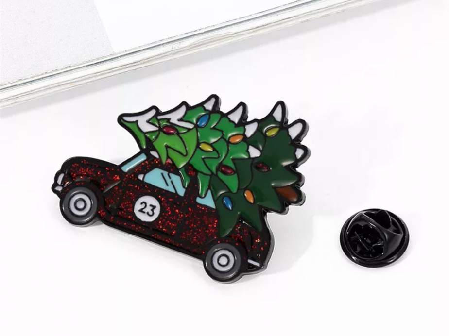 Christmas Car and Tree Pin Badge