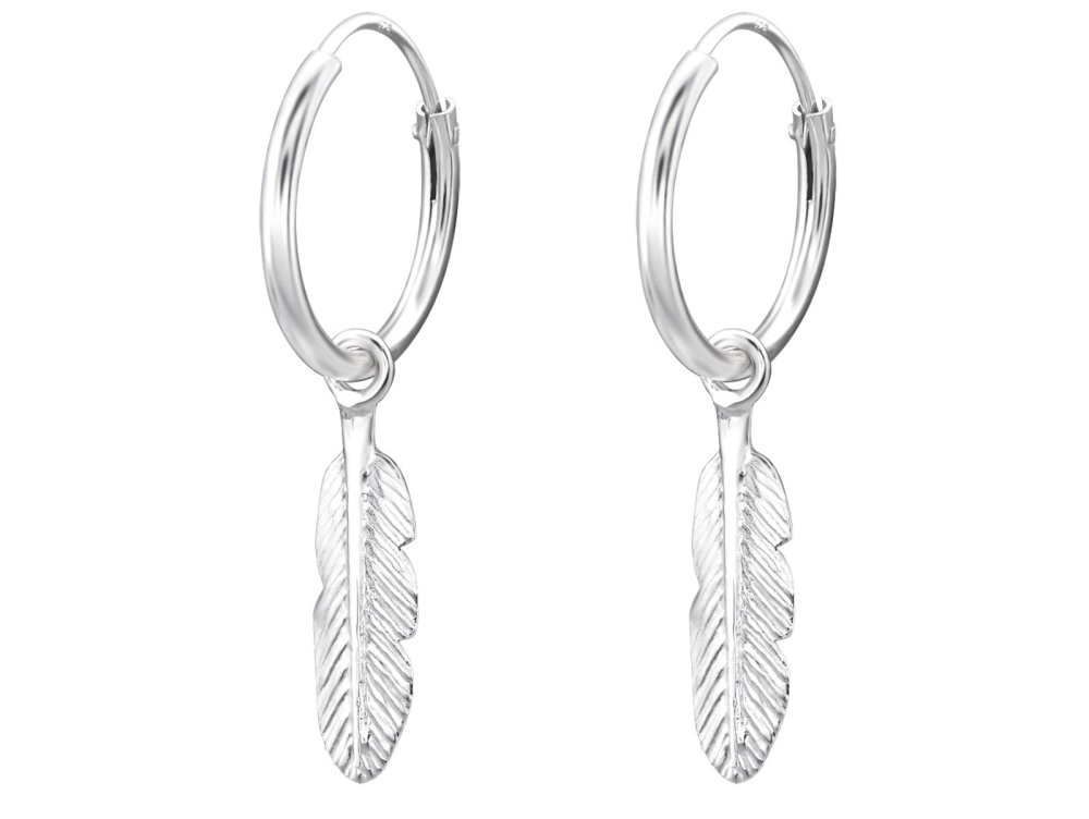 Sterling Silver Feather Hoops - New