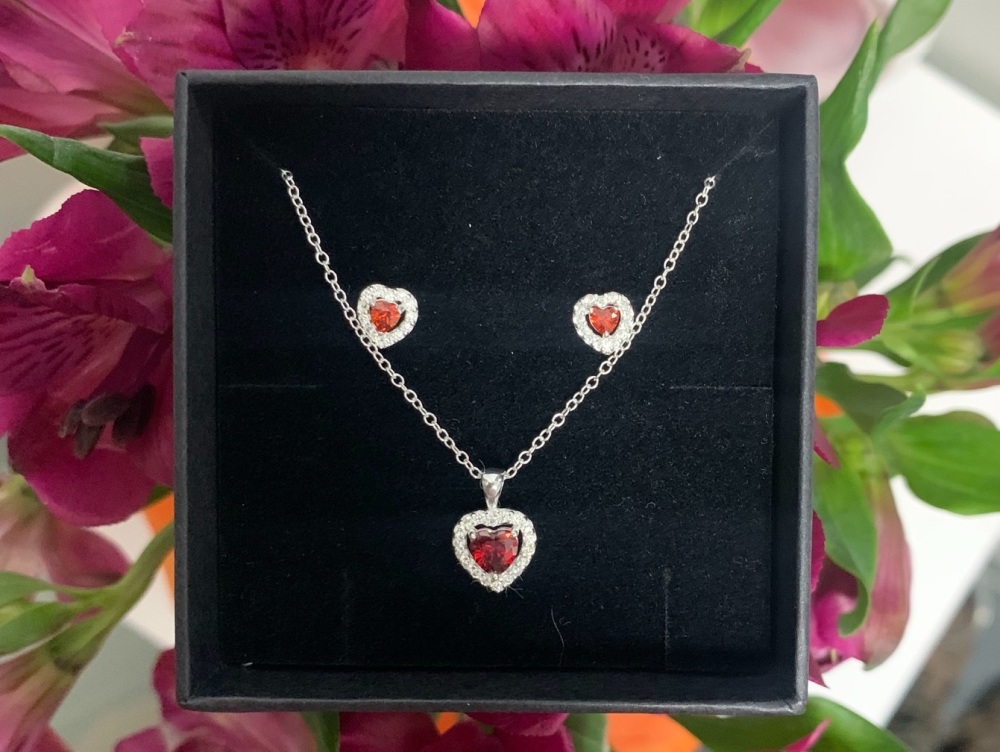 Red Heart Necklace with matching earrings