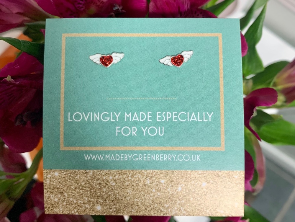 Red Winged Heart Studs