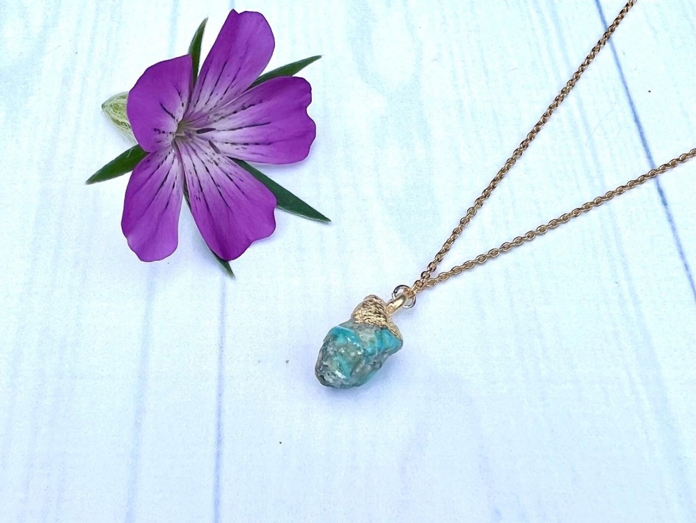 Turquoise Raw Crystal Necklace Gold Vermeil