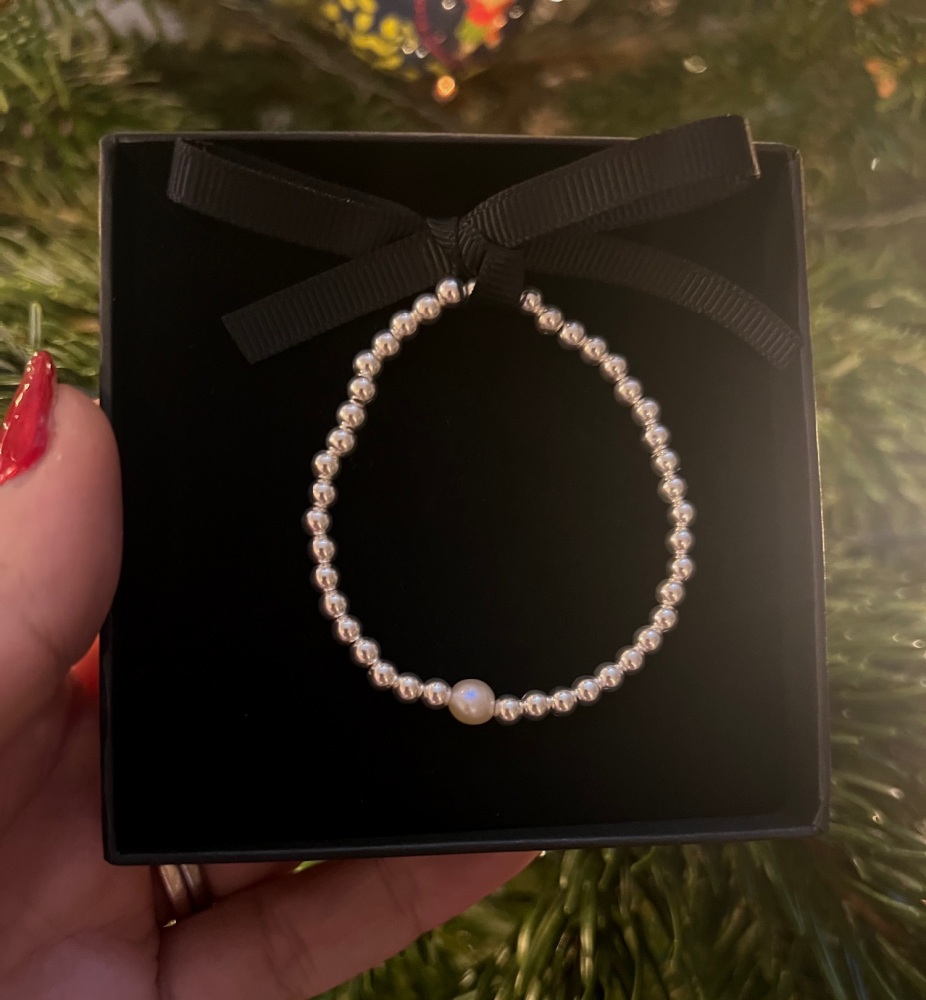 Sterling Silver Pearl Stacking Bracelet - 4mm