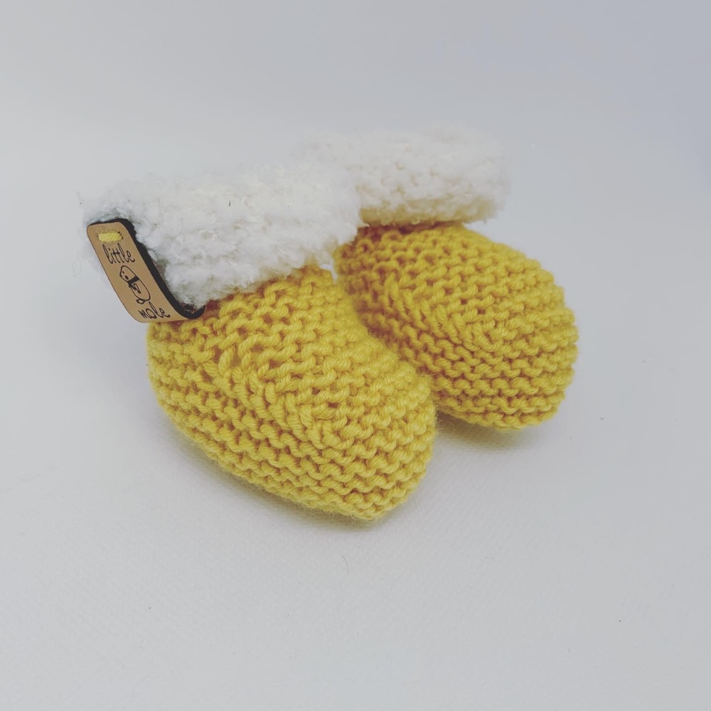 0-3 m Fur Trim Booties - Rubber Duckie Yellow