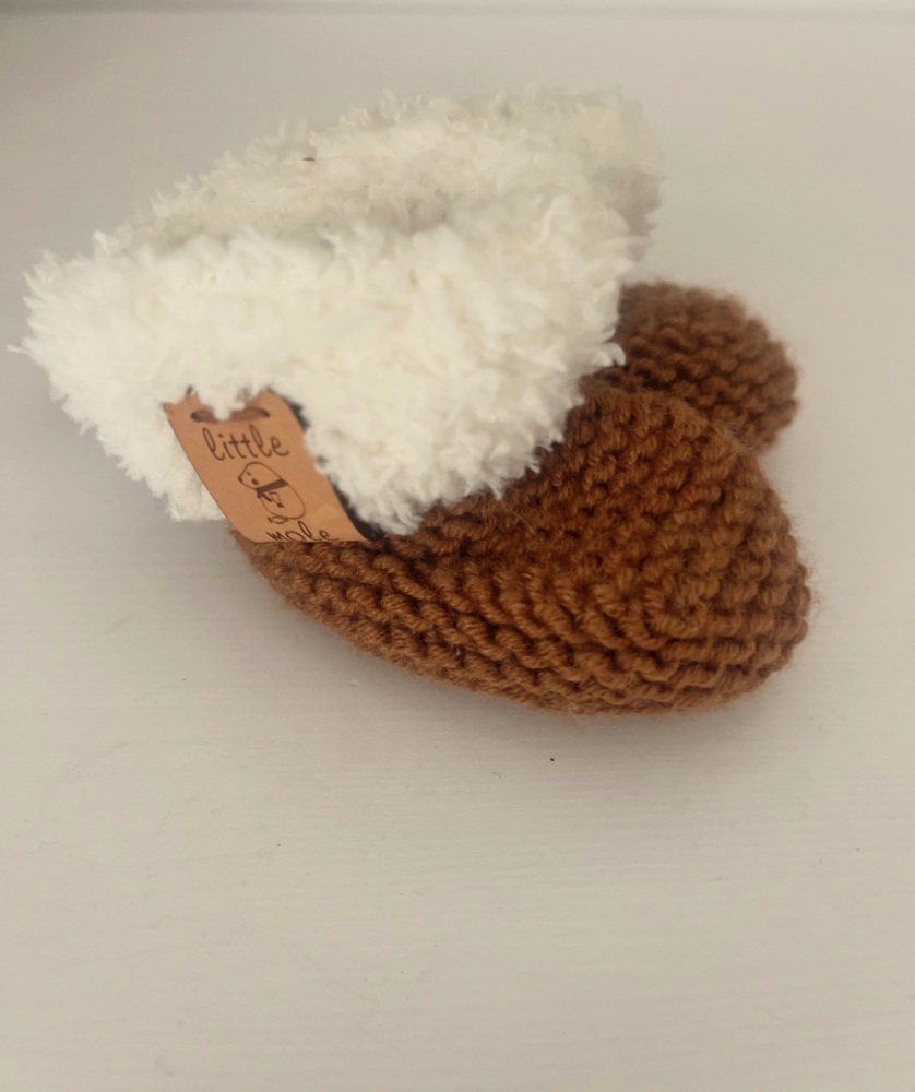 0-3m Fur Trim Booties - Brown
