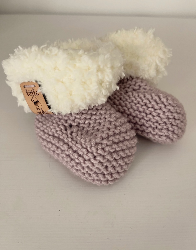 0-3m Fur Trim Booties - Lilac