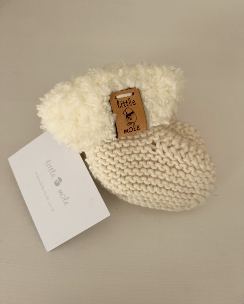 0-3m Fur Trim Booties - Natural