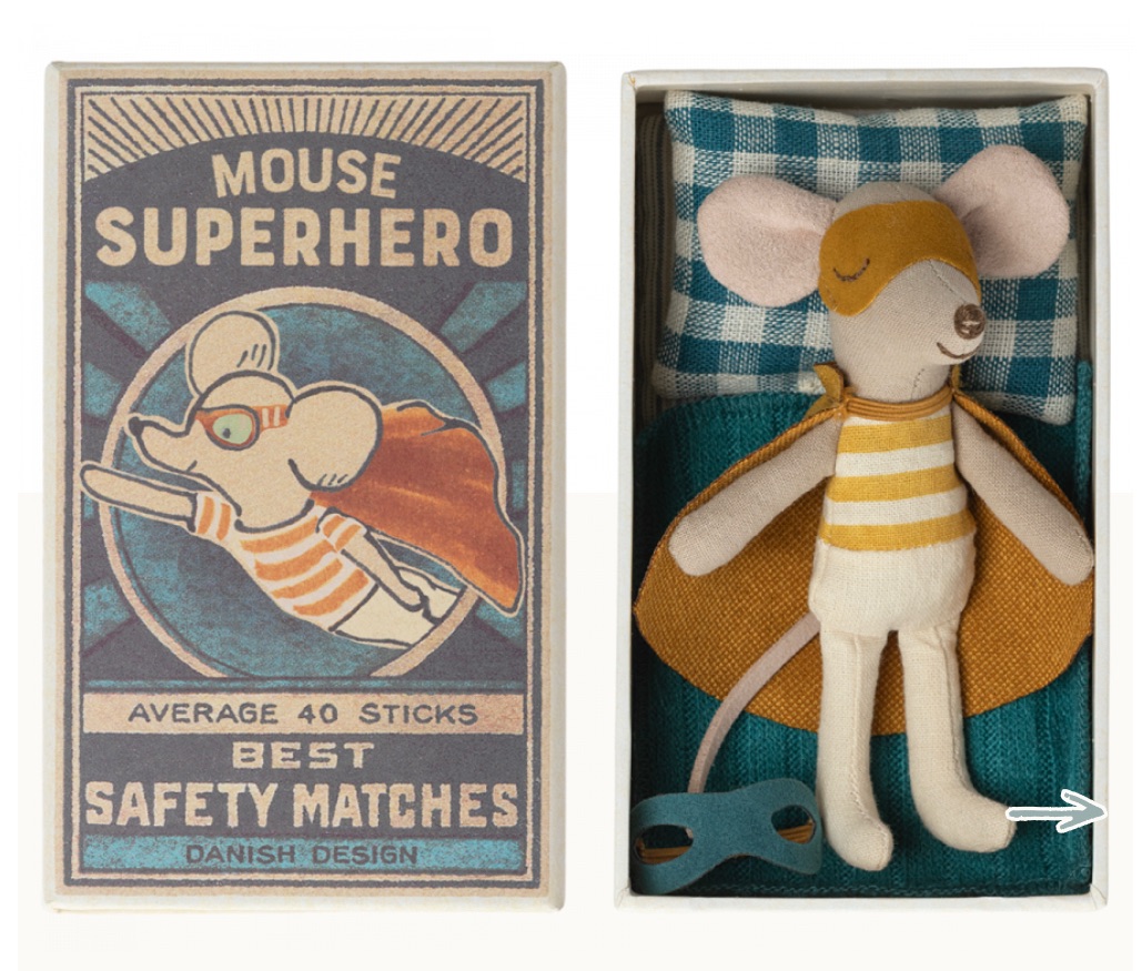 Maileg Super Hero Mouse Little Brother in Matchbox