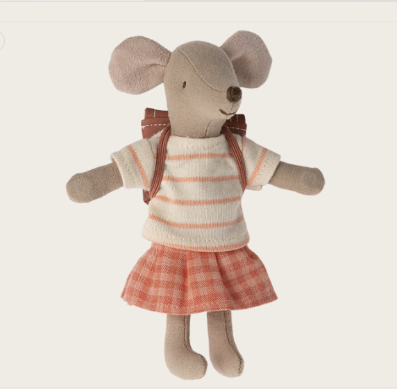 Maileg Tricycle Mouse Big Sister with Bag - Coral